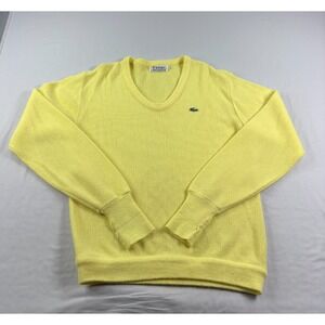 Vintage Izod Lacoste Sweater Mens M Yellow V-Neck Pullover Acrylic Grandpa 60s